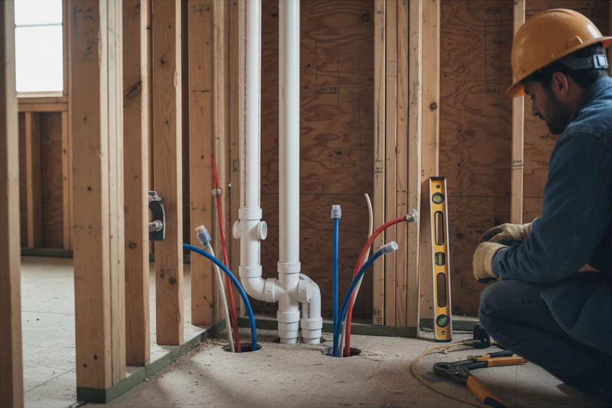 Drain and supply rough-in during Sump Pump Repair in Thorsby